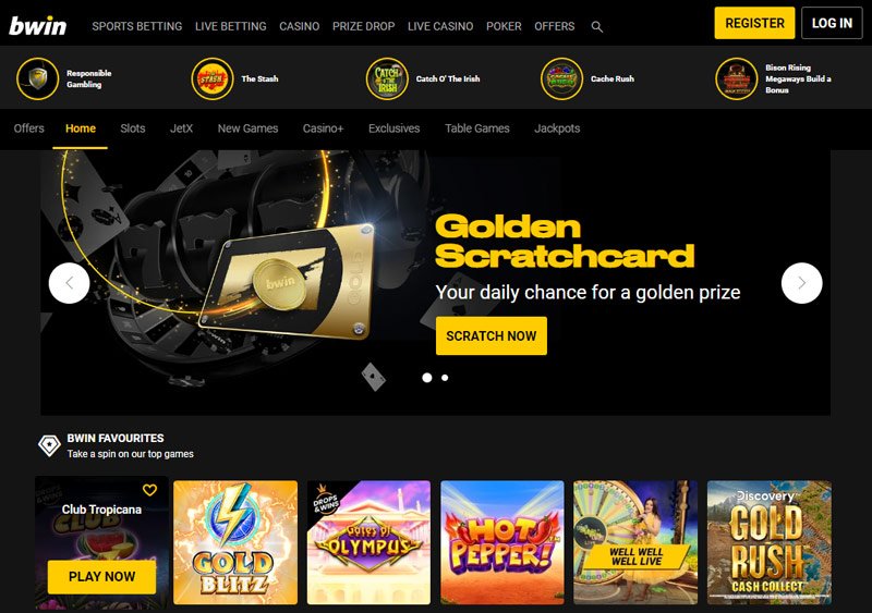 Selezione di slot machine e giochi da tavolo su Bwin Casino con licenza ADM Italia