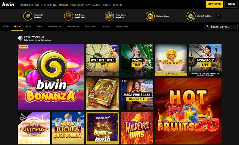App mobile Bwin Casino aperta su smartphone con saldo di gioco e casinò live