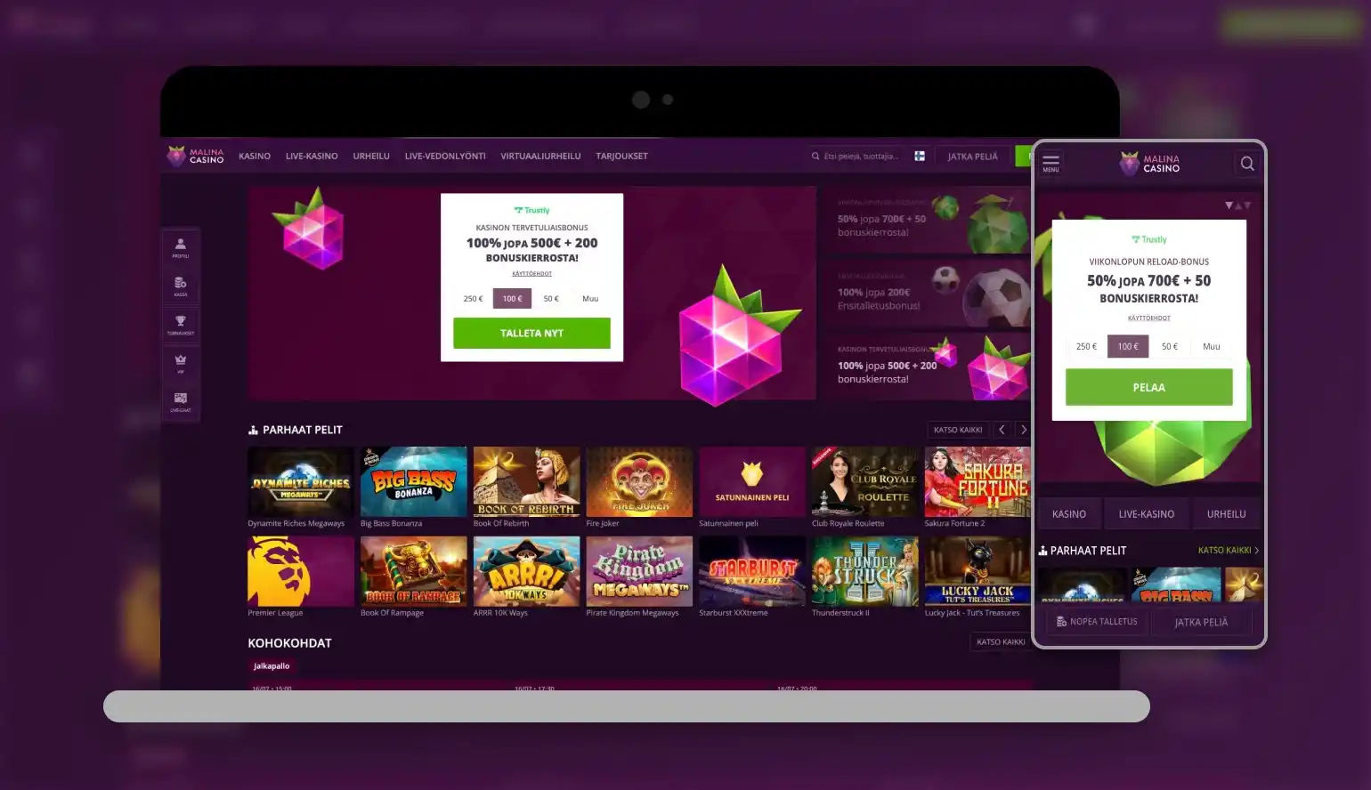 Sezione slot e giochi da tavolo di Malina Casino