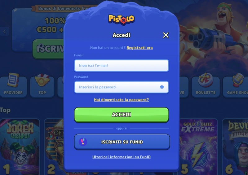 Versione mobile di Pistolo casinò su smartphone con interfaccia user friendly