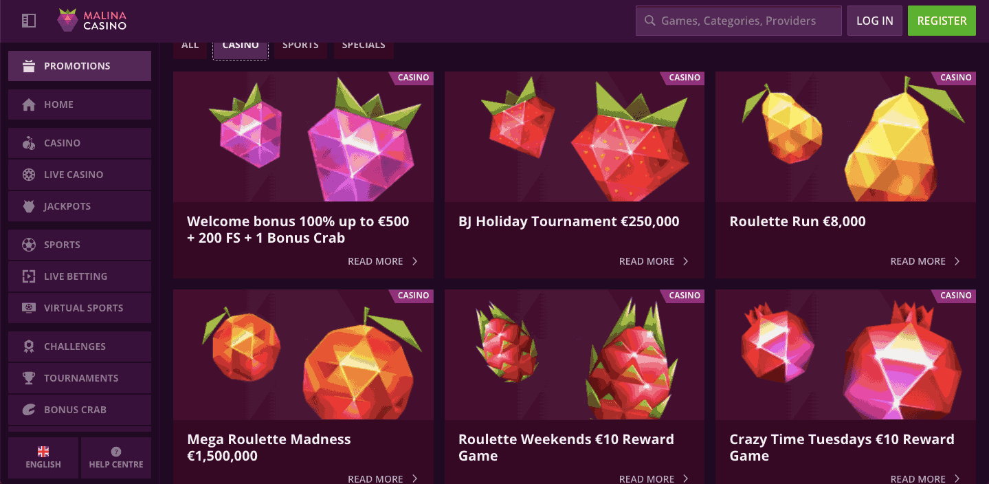 Versione mobile di Malina Casino su smartphone per utenti italiani